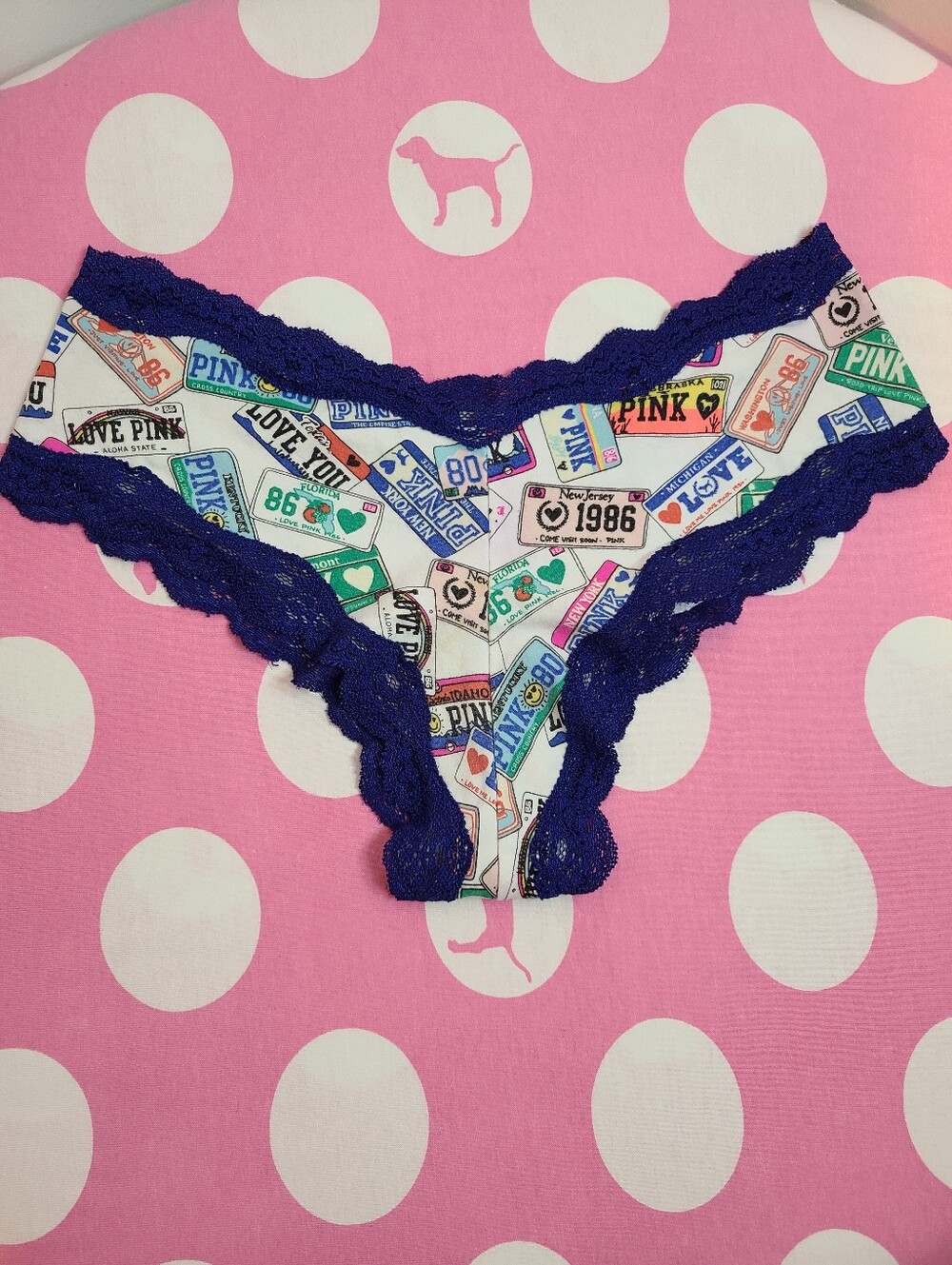 Rare VTG VS PINK Graphic Cotton Lace XLR Cheekiest Hipster Panty Size M
